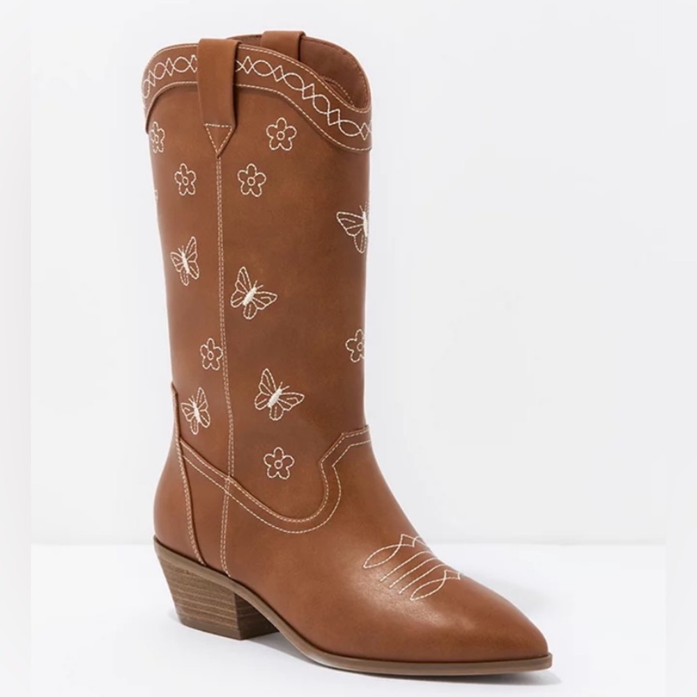 American Eagle Brown Butterfly Cowboy Boots